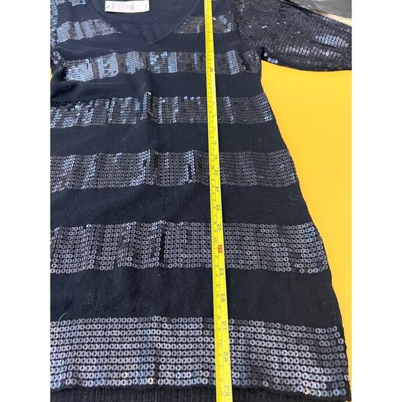 Express Black Sequin Embellished Striped V-Neck 3/4 Sleeve Y2K Style Mini Dress - Picture 6 of 8